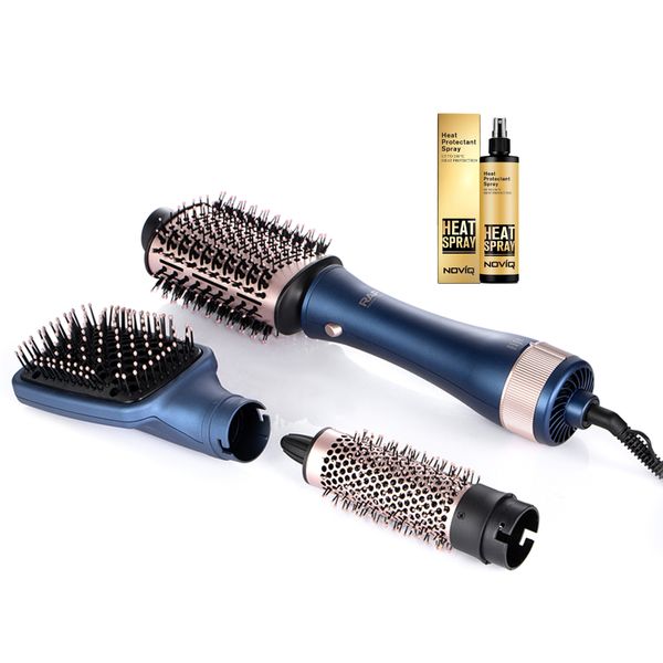 RAF 3in1 Hot Air Hair Dryer Brush Styler Volumizer 1200W + NOVIQ Heat Spray