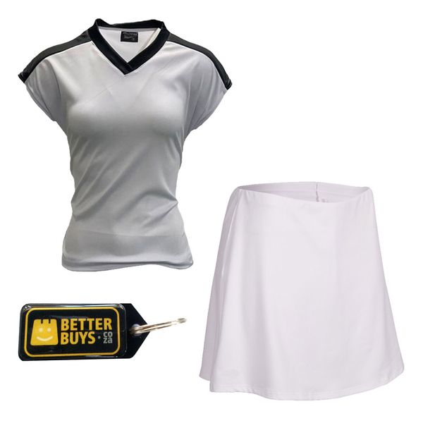 Netball Top/Skirt Kit Set for Women's Team of 10-White/Color Trim &amp; Keyring