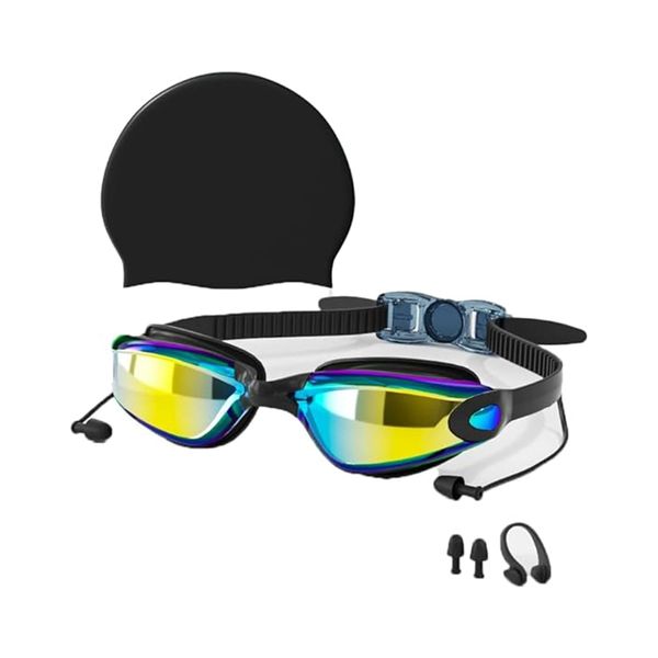 Swimming Goggles With Swimming Cap Nose Clip Earplugs Waterproof Set