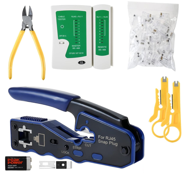 RJ45 CAT6 Network Crimping Tool Kit with Cable Tester - 6 Piece Set