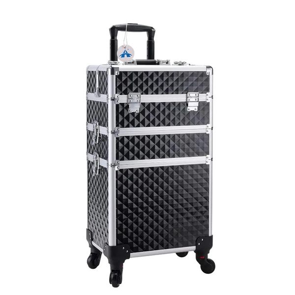 ALANES 3 in 1 Professional Rolling Makeup Train Case Aluminum Trolley Case