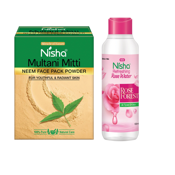 Multani Mitti Neem Face Pack &amp; 120ml Rose Water Skincare Combo