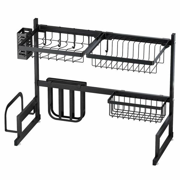 Modern Kitchen 2 Tiers Stainless Steel Dish Drying Rack Dish Storage
