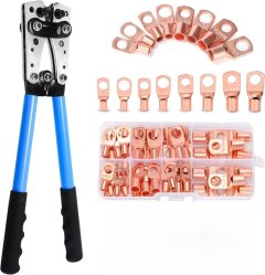 Battery Cable Lug Crimping Tool 10-1 AWG, 60Pcs Copper Ring Terminals