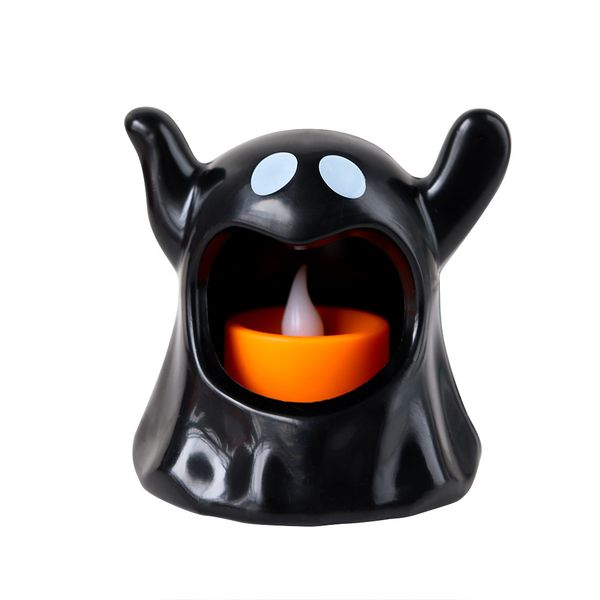 LED Ghost Candle - Black Big Mouth Halloween Decor with Flashing Light