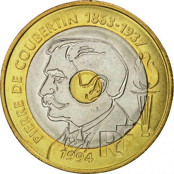 1994 France 20 Francs Pierre de Coubertin Commemorative issue Olympic Game