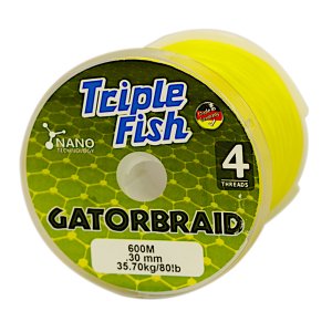 Triple Fish GATOR BRAID X4 Braided Fishing Line 35.7kg/80lb .30MM, Colour Yellow, 600M Spool