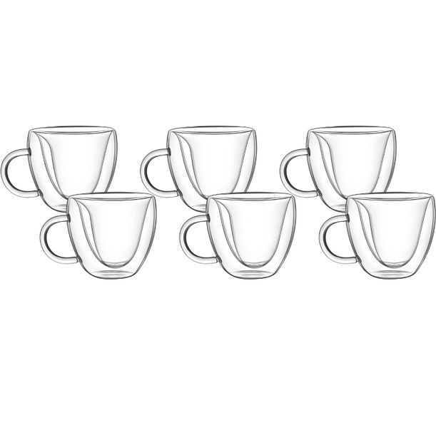 Soul Lifestyle Double Wall Borosilicate Heart-Shaped Mugs - 240ml -Set of 6