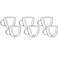 Soul Lifestyle Double Wall Borosilicate Heart-Shaped Mugs - 180ml -Set of 6