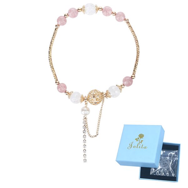 Jolita Strawberry Crystal Bracelet with Pearl and Diamond Tassel-SL0039