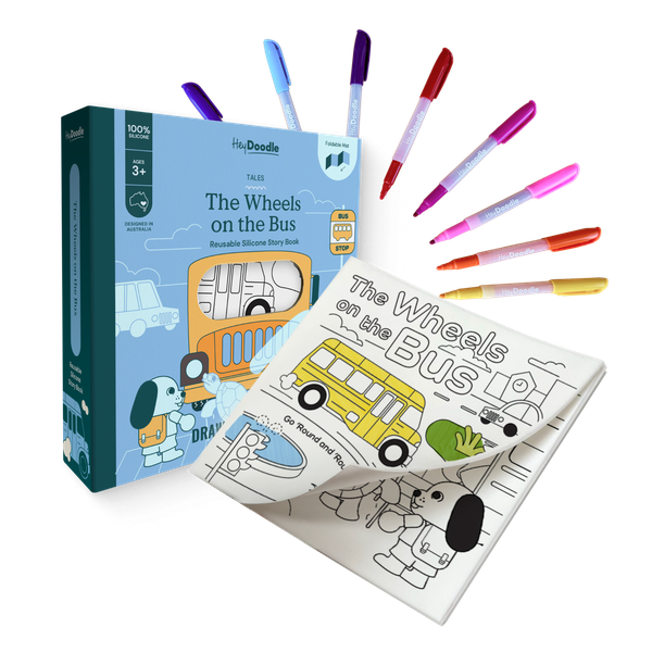 HeyDoodle Wheels On The Bus Tales - Reusable Colouring Book