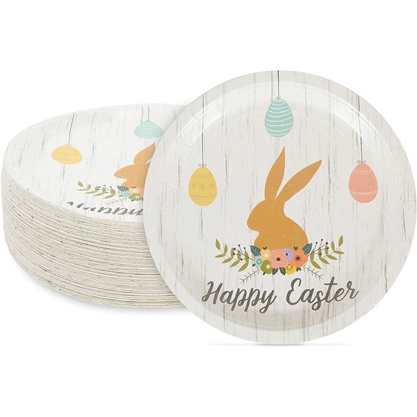 Topika - 80Pcs Easter Paper Plates Disposable Dinnerware Bunny &amp; Egg Design