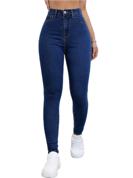 Women's High-Waisted Skinny Jeans, Four-Season Fit, Zipper Closure, Machine Washable