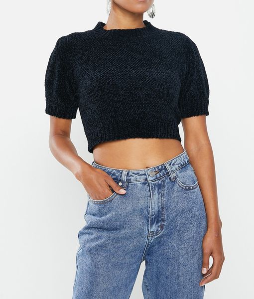 Women's Missguided Petite Chenille T-Shirt - Black