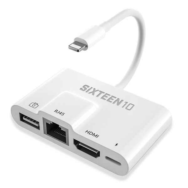 SIXTEEN10 Lightning to USB HDMI RJ45 Camera Adapter with Charging Port