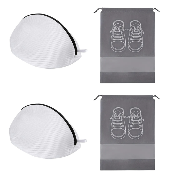 Shoe Mesh Wash Bags and Drawstring Shoe Travel Bags - Set of 4