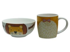 Kids Porcelain Mug &amp; Bowl Set with Lion Motif