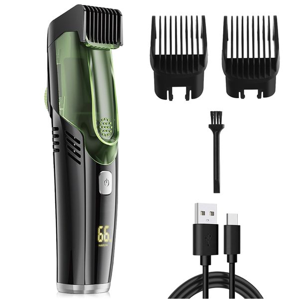Vacuum Beard Trimmer for Men, Rechargeable Mustache Trimmer with Comb