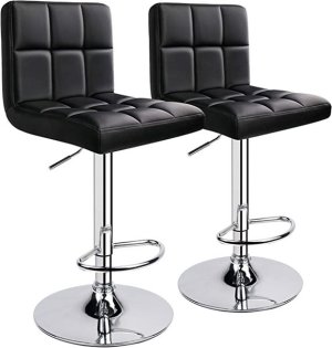 Modern PU Leather Adjustable Swivel Bar Stool - Set of 2