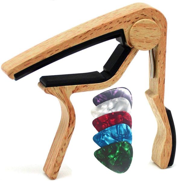 Guitar Capo for Acoustic and Electric Guitar with 5 Picks, Burlywood