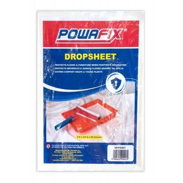 Powafix - Drop Sheet - 40 Mic - 2.6m x 3.6m - 5 Pack
