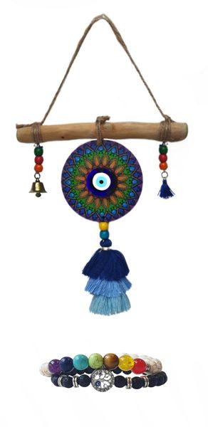 Evil Eye Hanging Wall Art+Authentic Chakra Howlite &amp; Lava Stone Bracelets