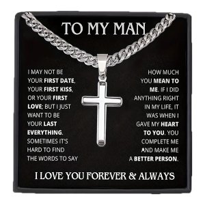 MorFansi Cuban Link Chain Cross Present For Men with Inspirational Card