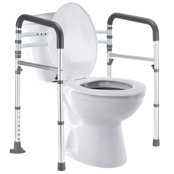 Adjustable Toilet Safety Rail, Foldable, 300lbs Capacity, for Elderly
