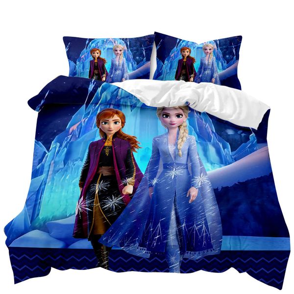 Frozen Elsa &amp; Anna 3D Printed King Size Bed Duvet Cover Set (Blue)