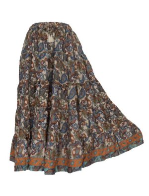 SKA Boho Gypsy Viscose Skirt - Natural Orange and Blue