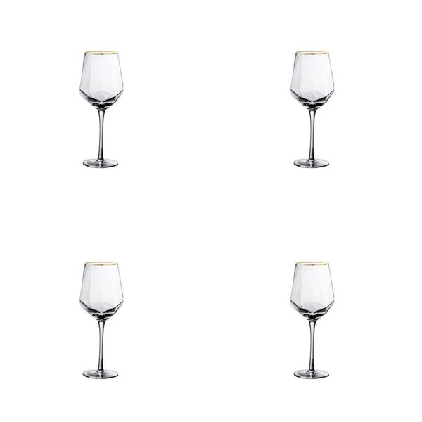 0806-23 4pcs Wine Glass Set with Gold Rim