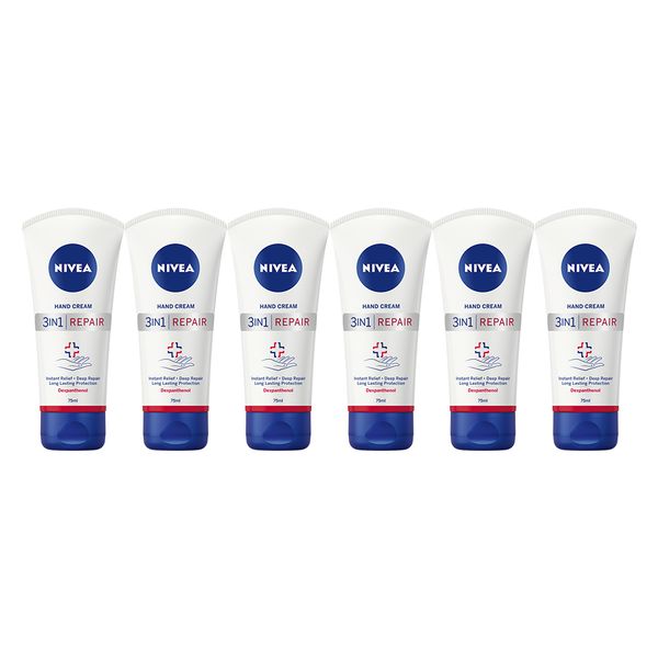 NIVEA 3in1 Repair &amp; Care Hand Cream, 6x75ml