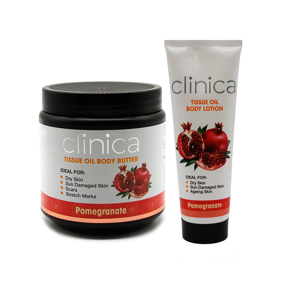 Clinica Pomegranate Tissue Oil Body Butter Tub &amp; Body Lotion Tube
