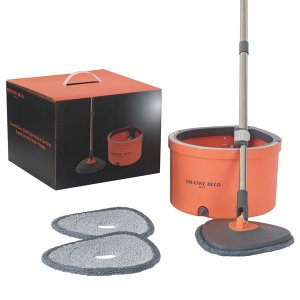 Creative Deco BASICS Spin Mop &amp; Tear Drop Bucket Set with 2 Pads