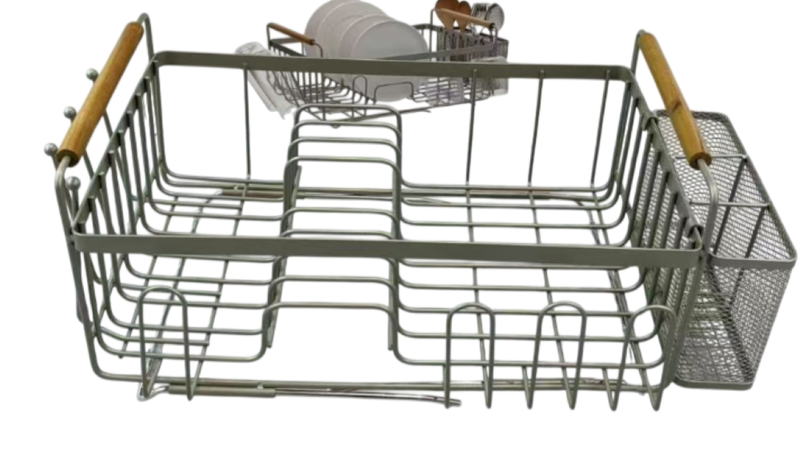 Counter Dish Drying Rack Wood Handle