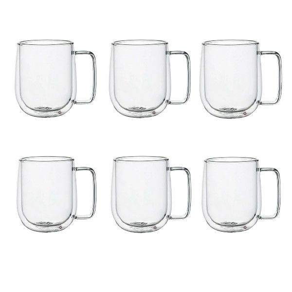 250 ml - 6 Pack Double Layer Glass Coffee Mugs - Transparent