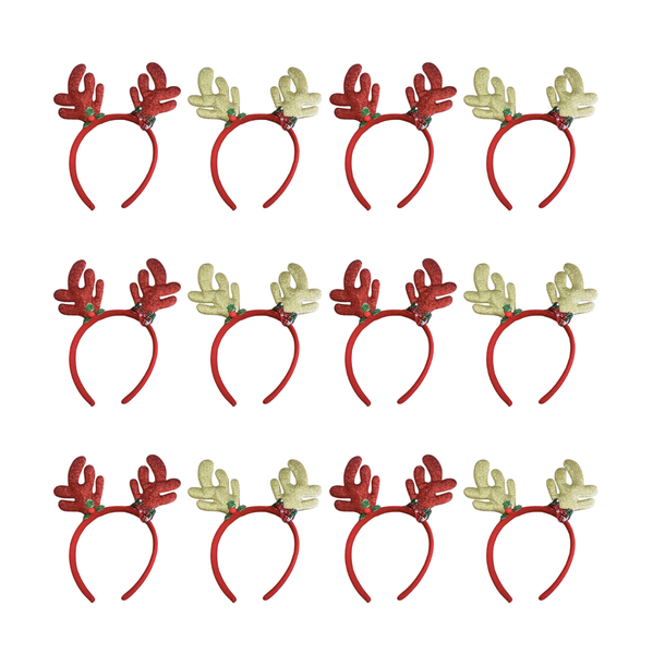 Pack of 12 Fun Christmas Headbands - Bow &amp; Holly