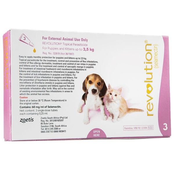 Revolution Topical Parasiticide up to 2,5kg Pink (3 x 0,75ml)