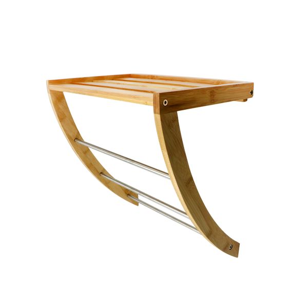 Bamboo Wall-Mount Towel Rail With Shelf. Natural