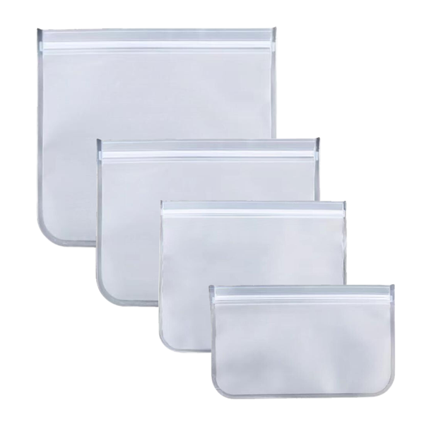 Four Pack Reusable, Leakproof, Freezer Safe, Extra Thick Food Storage Bags