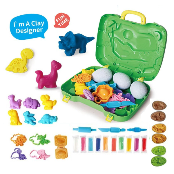 Kids 3D Dinosaur Modeling Suitcase Clay Toys Set