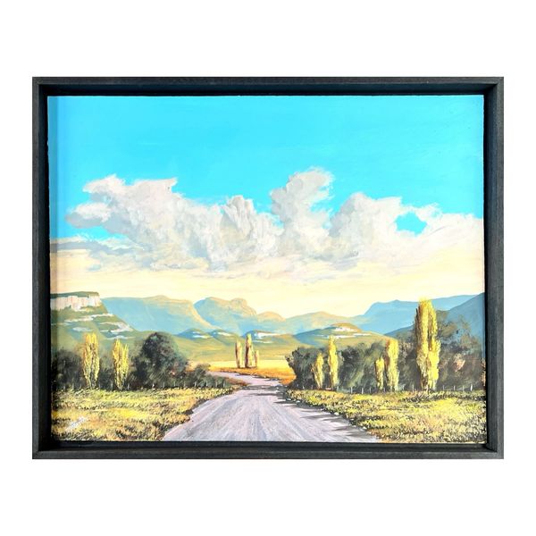 Original Landscape Painting - Dirt Road &amp; Mountain, 43x53cm, Framed, Signed