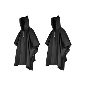 Lightweight Black Windproof EVA Rain Poncho - 2 Pack