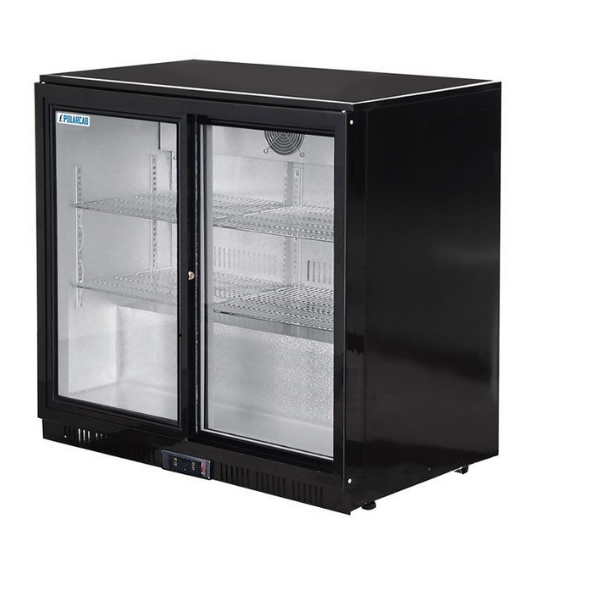 Back bar cooler with 2 sliding doors
