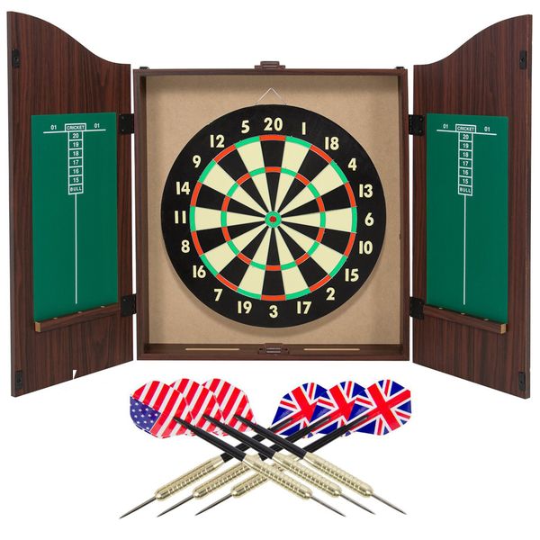 Dartboard Set with Dartboard Dart and Wooden Storage Cabinet