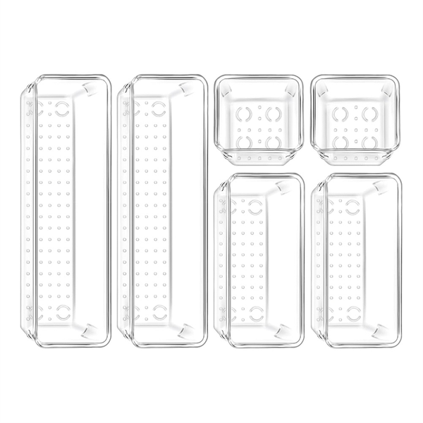 Plastic Drawer Organizers 3 Sizes Transparent - 6 Piece