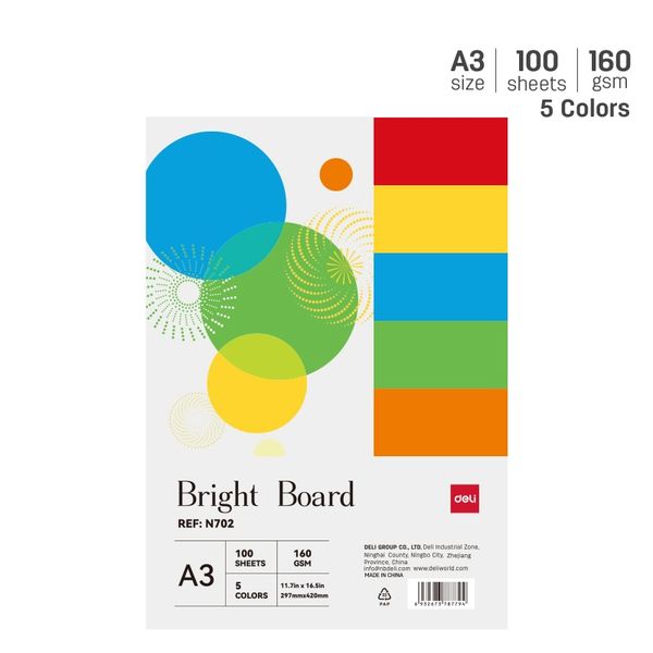 Deli A3 Project Board 100 Sheets 160gsm 5 Bright Colors