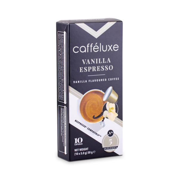 Caffeluxe Nespresso Compatible Vanilla Espresso Coffee Capsules | 10 Box