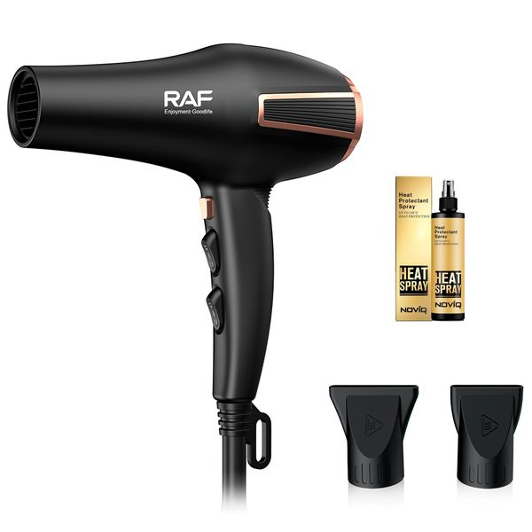 RAF Ionic Hair Dryer 2200W TurboFast Drying Lightweight + NOVIQ Heat Spray