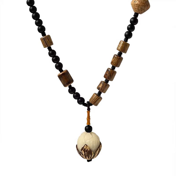 Zeltryn New Chinese Style Pine Nut Wood Bead Pendant Necklace